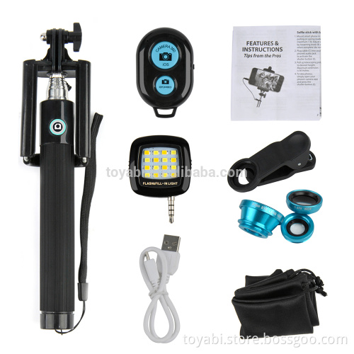 Kit Colorful Smartphone Monopod Selfie Stick Handheld Monopod for Mobile Remote Shutter Control Fill LED Flash